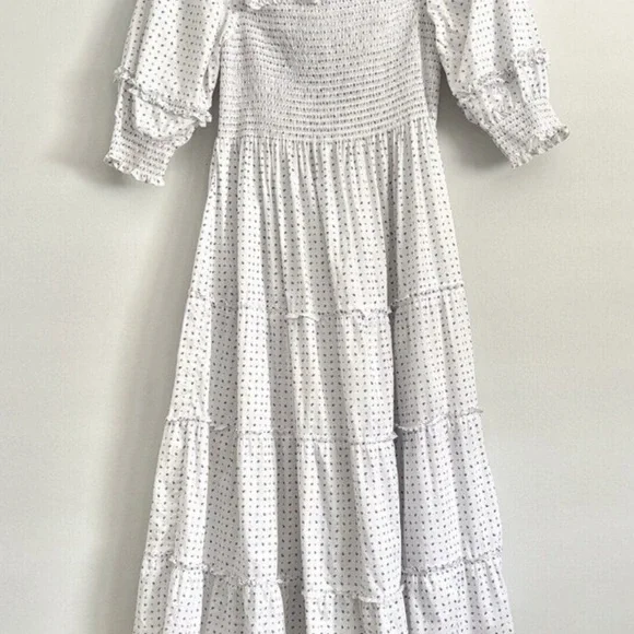 Hill House Nesli Nap Midi Dress White Pampelonne Paisley Smocked Women’s Large - Picture 3 of 6